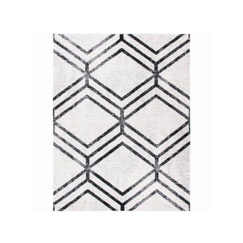 Ivory and Charcoal Geometric Synthetic Area Rug