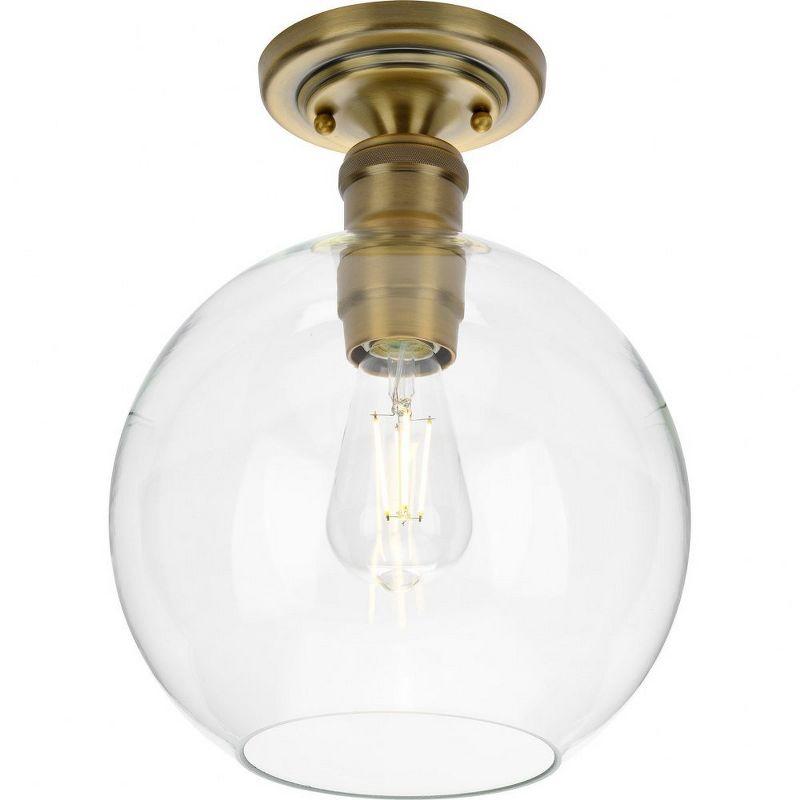 Hansford Vintage Brass 1-Light Flush Mount with Clear Globe Shade