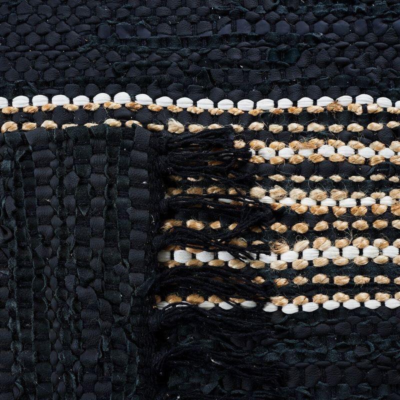 Vintage Leather W/ Fringes VTL601 Hand Woven Indoor Accent Rug - Black/Natural - 2'x3' - Safavieh