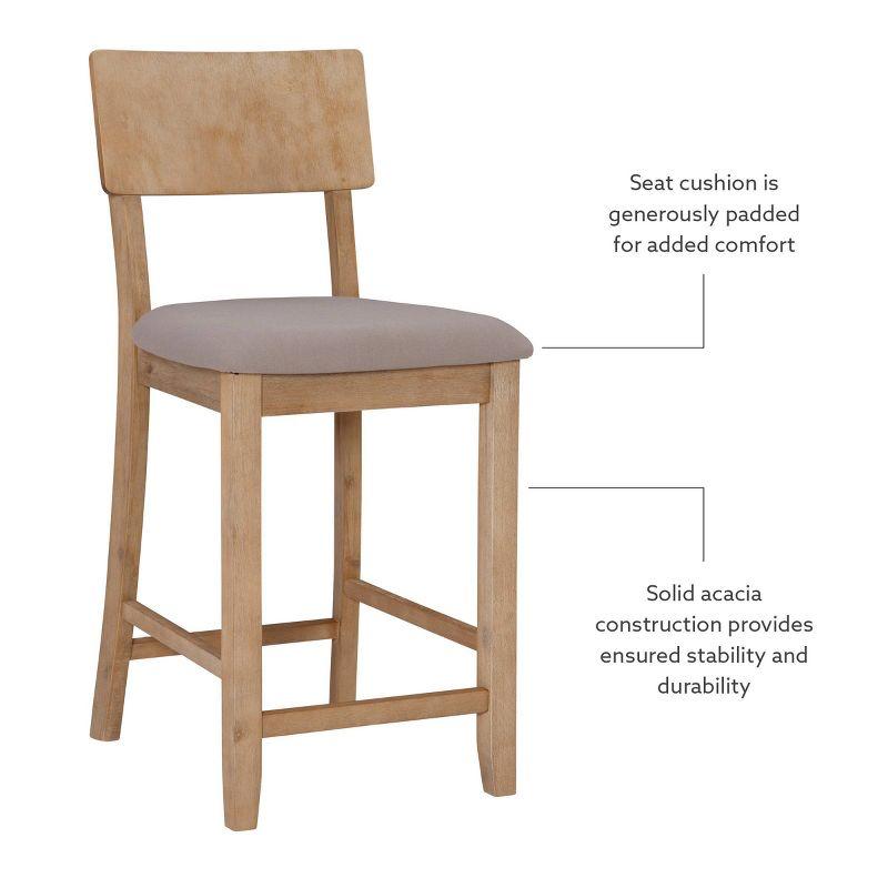 24" Jordan Padded Seat Upholstery Counter Height Barstool Light Gray - Linon: Scandinavian Style, Wood Legs, Polyester