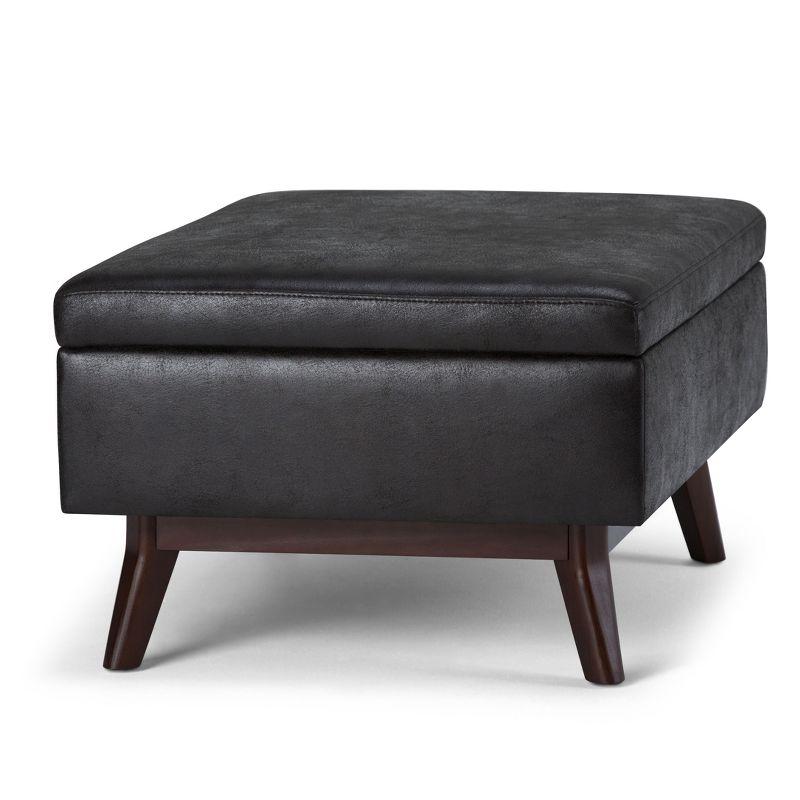 Simpli Home Owen 34"W Upholstered Coffee Table Storage Ottoman with Lift Top and Solid Wood Legs