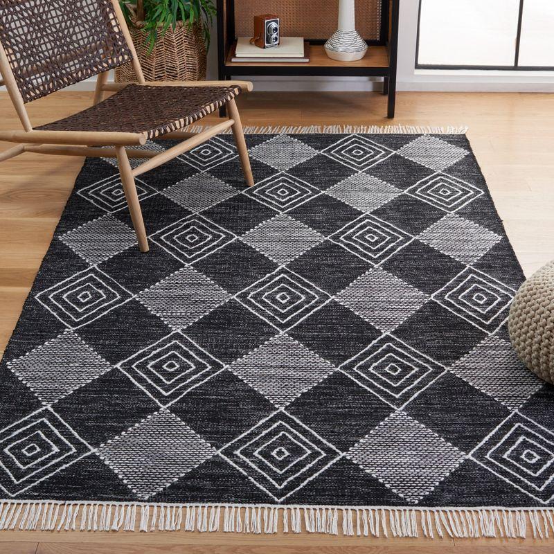 Black and Ivory Diamond Kilim Flat Weave Wool Rug