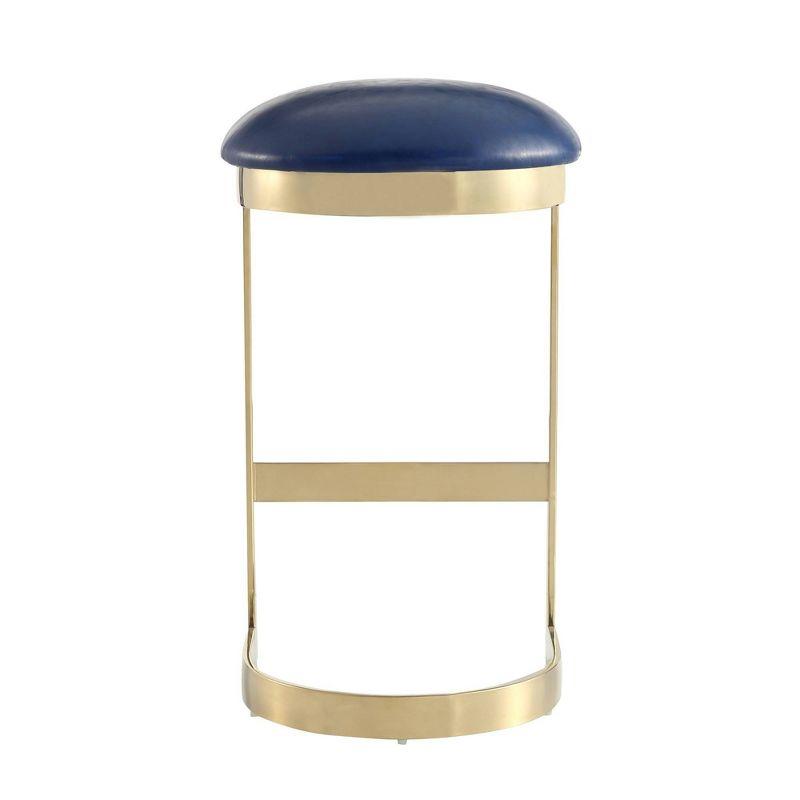 Set of 2 Aura Upholstered Stainless Steel Barstools Blue - Manhattan Comfort: Faux Leather, 28.54" Height, Footrest
