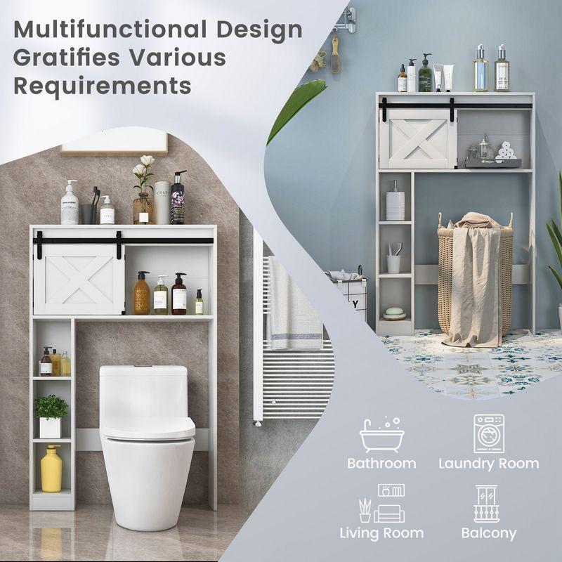 Costway Over the Toilet Bathroom Storage Cabinet with Sliding Barn Door & Shelves White