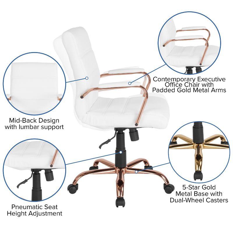 Mid-Back White LeatherSoft Executive Chair with Rose Gold Metal Base