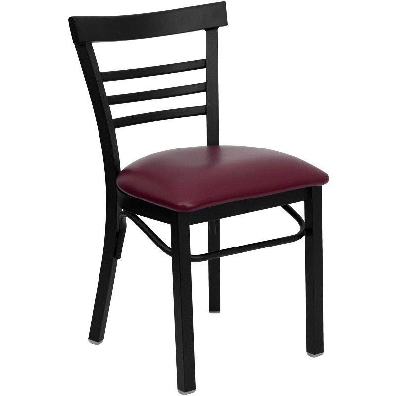 Black Metal Ladder Back Chair with Burgundy Vinyl Seat