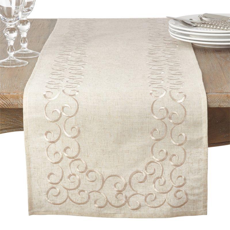 Natural Linen Blend Embroidered Table Runner, 16" x 120"