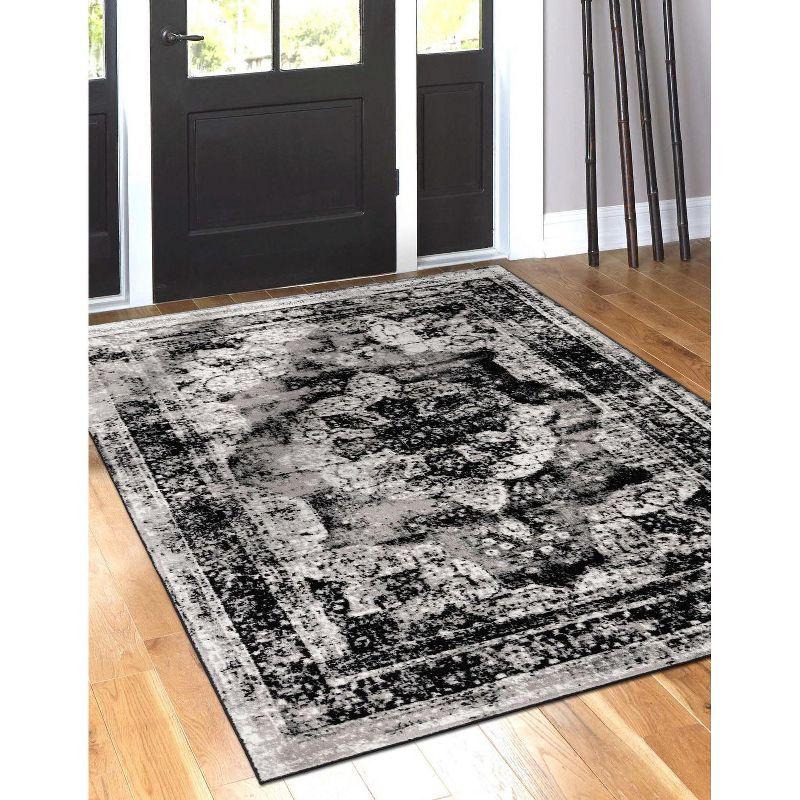 Reversible Easy-Care Synthetic Black Rectangular Rug