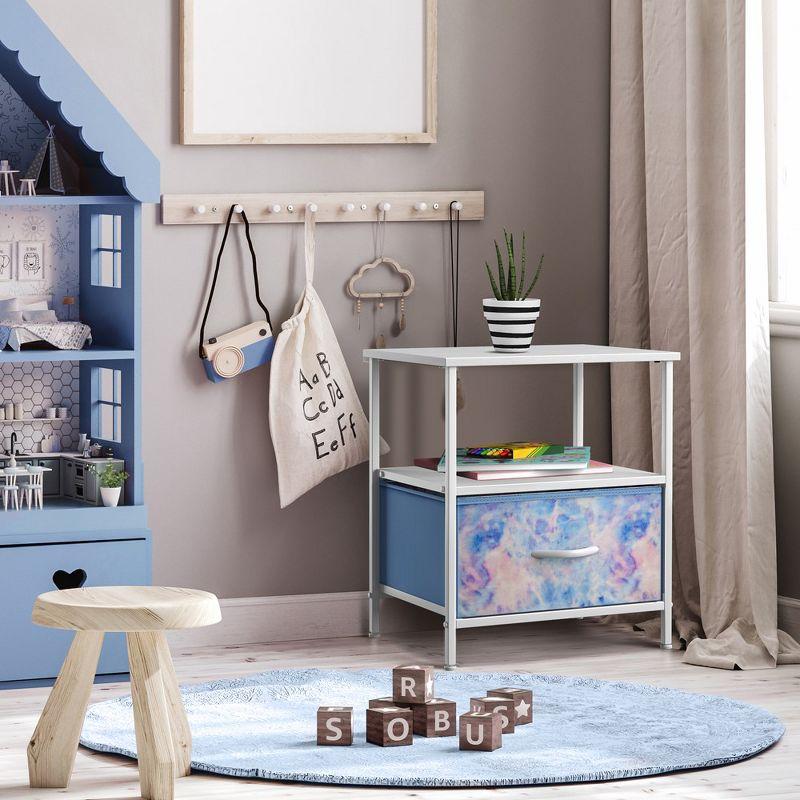 Sorbus 1 Drawer and Shelves Nightstand with Steel Frame, Wood Top & Fabric Bins in Tie Dye & Reviews | Wayfair