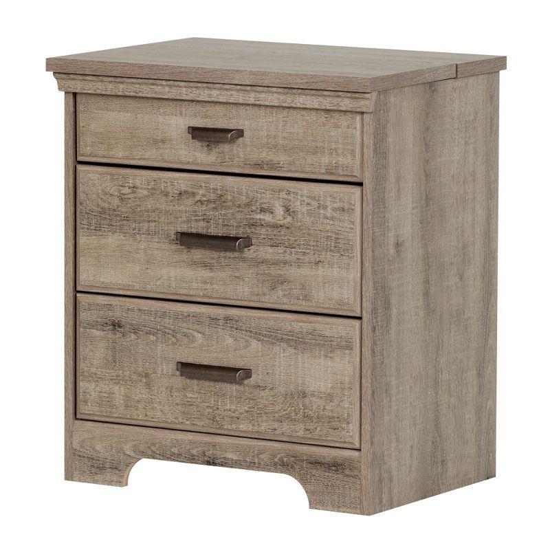 Weathered Oak 2-Drawer Nightstand with Charging Station