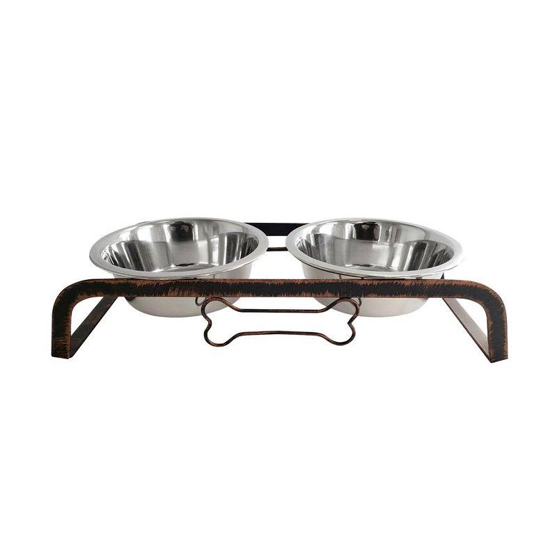 Country Living Rustic Dog Bone Elevated Feeder - 2 Stainless Steel Bowls - Sturdy & Stylish Pet Feeding Station