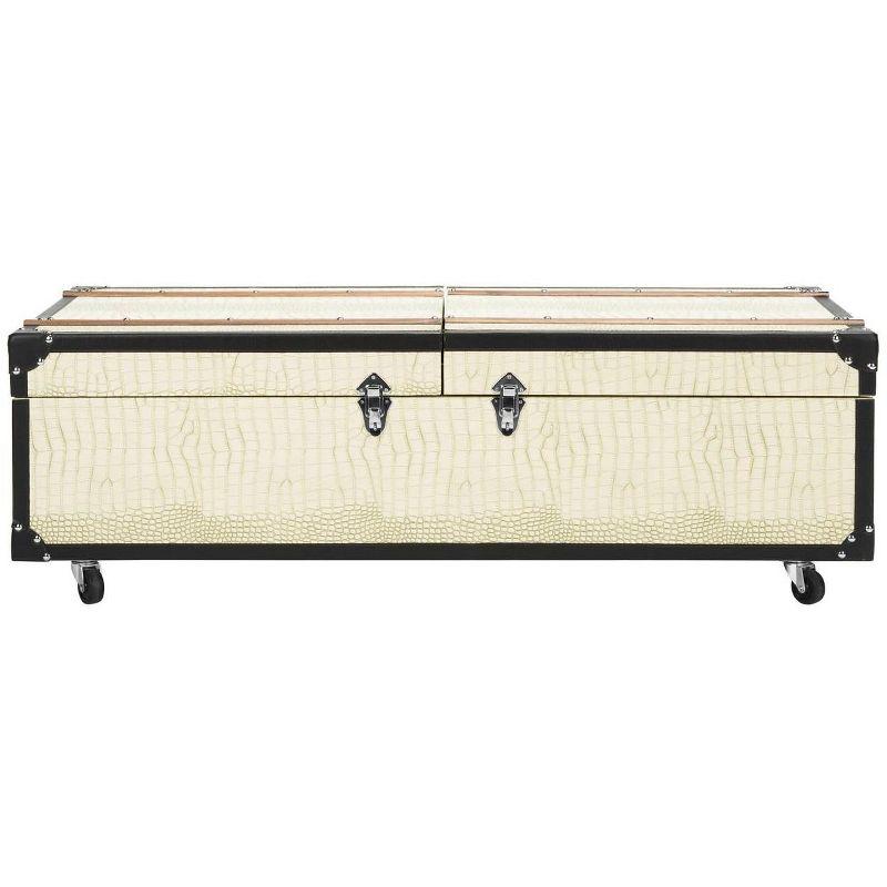 Transitional White Wood & Metal Storage Trunk Coffee Table