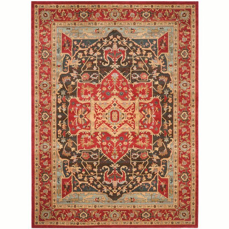 Mahal Red and Beige Rectangular Synthetic Area Rug