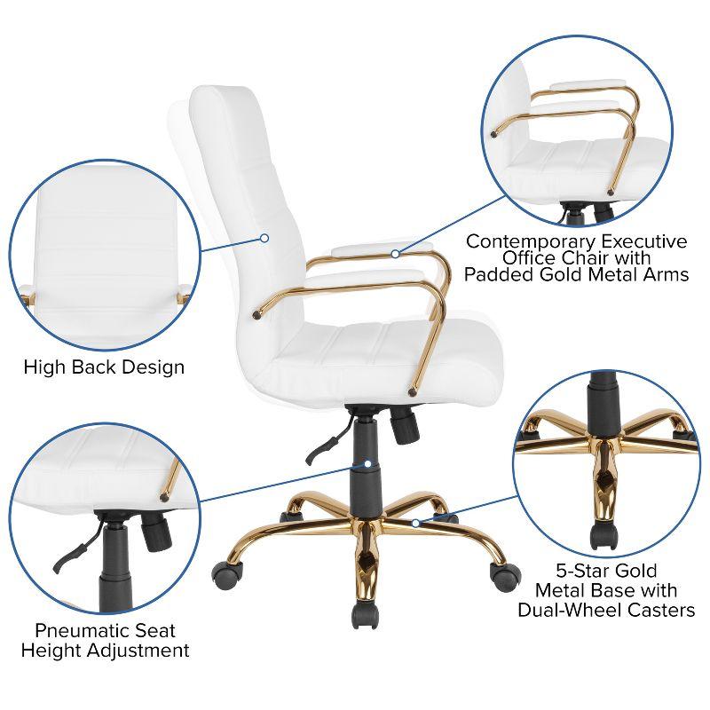 High Back White Leather Executive Swivel Office Chair with Gold Metal Frame