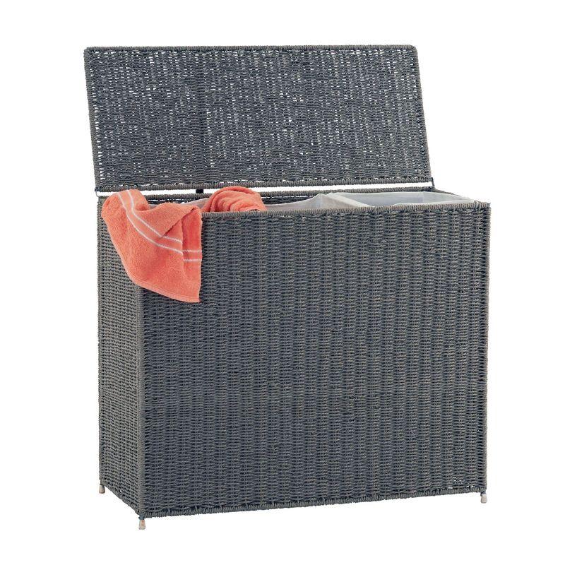3 Compartment Laundry Sorter, Wicker Laundry Sorter, Gray
