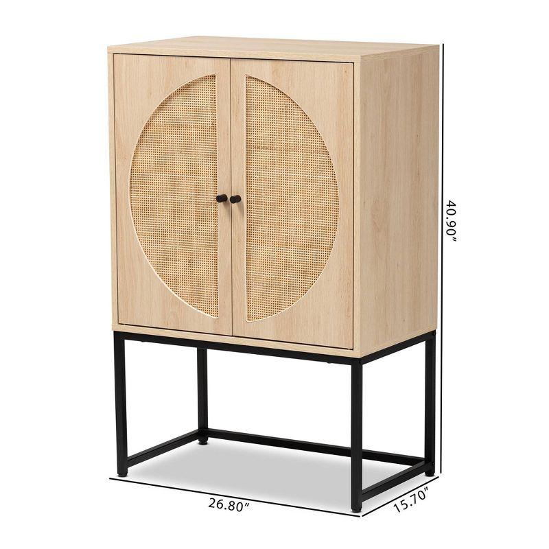 Ardon Bohemian Wood and Metal 2 Door Storage Cabinet with Rattan Light Brown/Black - Baxton Studio: Fixed Shelves, Boho Style