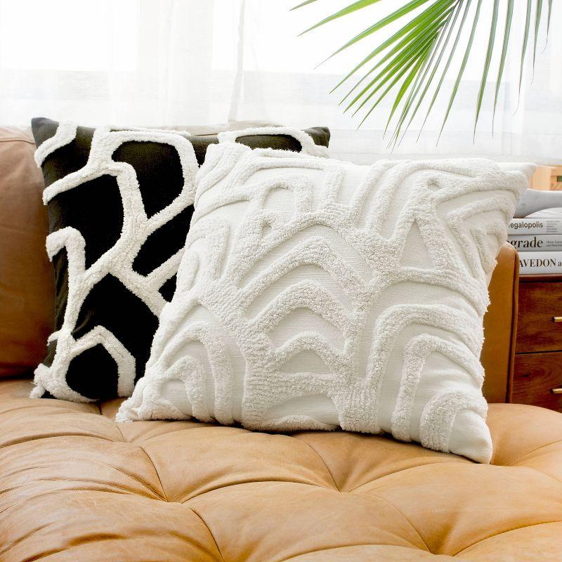 Kobo Tufted Decorative Pillow White/Black - Rochelle Porter: Cotton Square Indoor Cushion, Geometric Design, Machine Washable