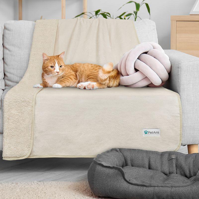 PetAmi Waterproof Dog Blanket For Pet Cat, Faux Shearling Fleece Couch Cover, Soft Plush Washable Reversible Throw