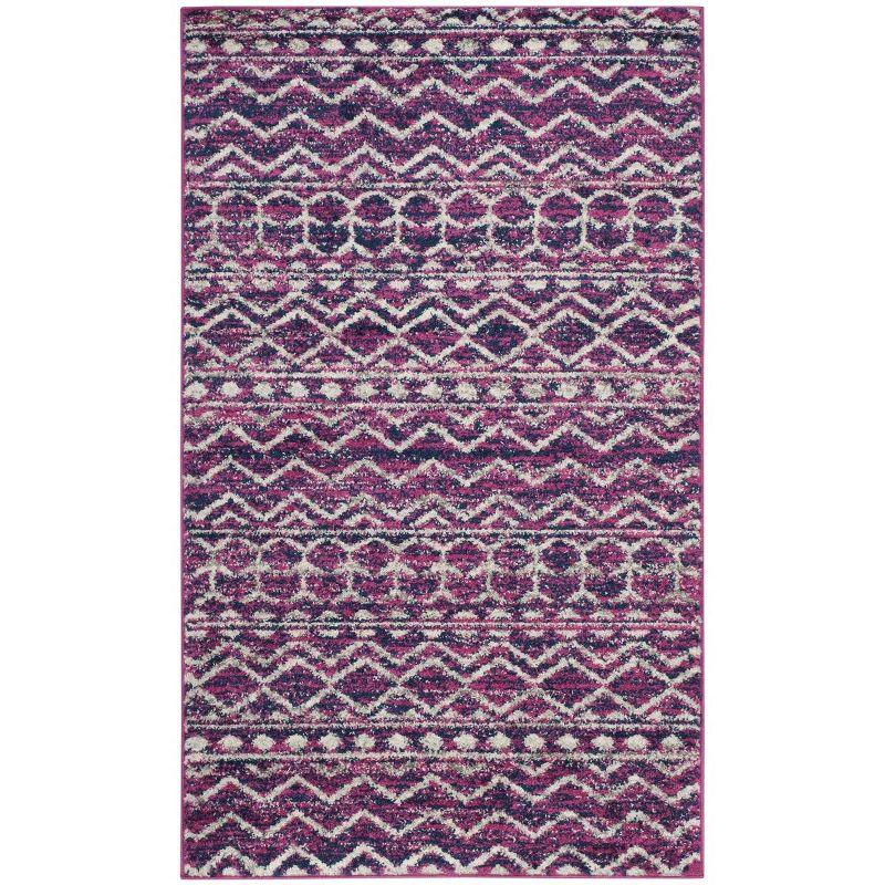 Fuchsia and Navy Geometric Striped 3' x 5' Area Rug