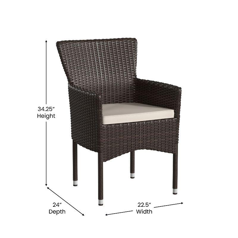 Flash Furniture Maxim Modern Espresso Wicker Patio Armchairs for Deck or Backyard, Fade and Weather-Resistant Frames and Cream Cushions-Set of 2