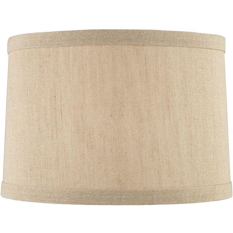 Springcrest Taupe Linen Small Hardback Drum Lamp Shade 15" Top x 16" Bottom x 11" Slant x 11" High (Spider) Replacement with Harp and Finial