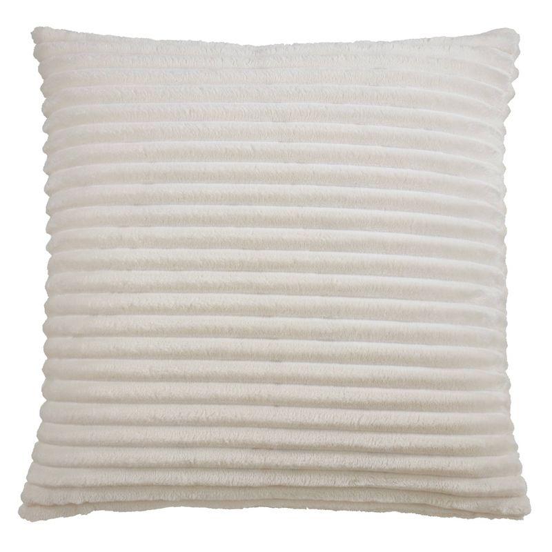 18" Beige Ribbed Faux Fur Decorative Pillow