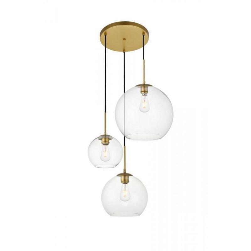Elegant Lighting Baxter 3 Lights Brass Pendant With Clear Glass