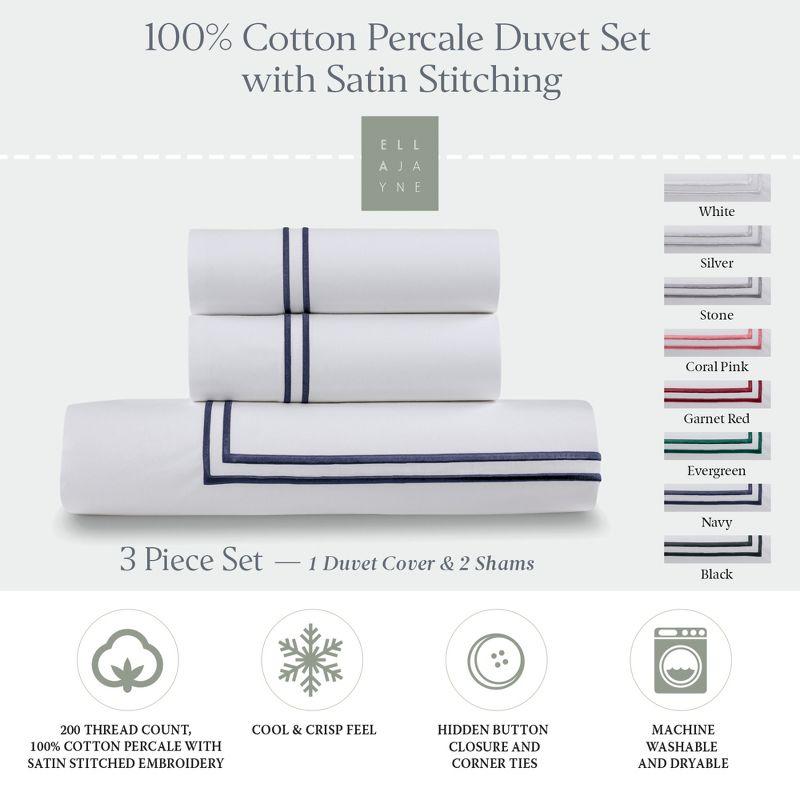 Ella Jayne 100% Cotton Percale 3 Piece Duvet Set with Satin Stitching