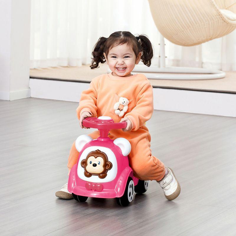 Timate: Push & Ride Racer - Pink & Monkey - Foot-To-Floor Car Ride-On, Ages 1-2
