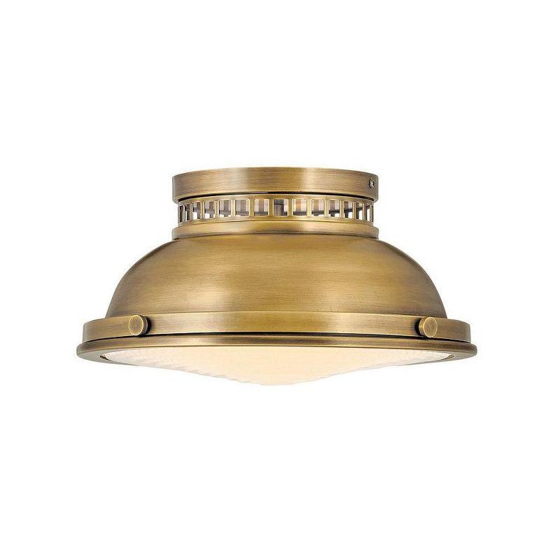 Emery Heritage Brass 2-Light Industrial Flush Mount with Glass Shade
