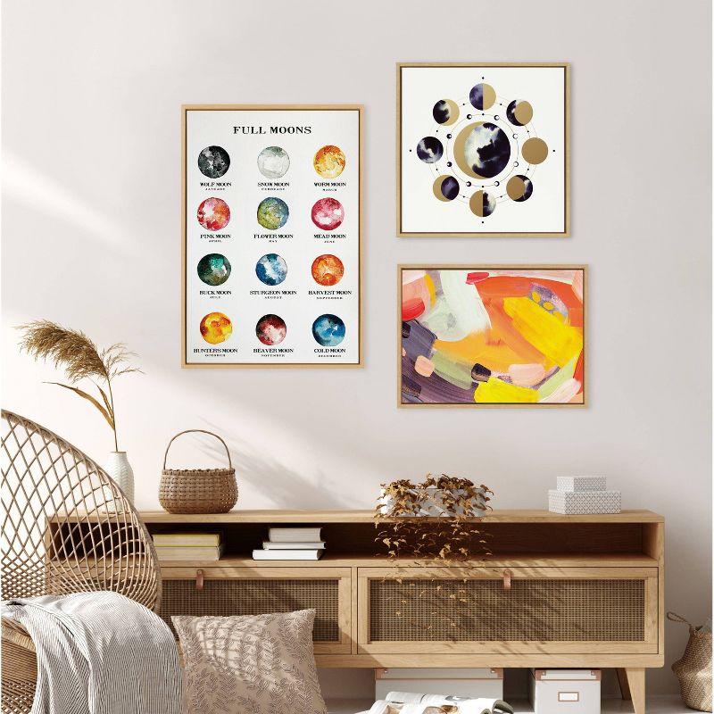 Sylvie Lunar Light Abstract Moon Phases Canvas Art in Natural Frame