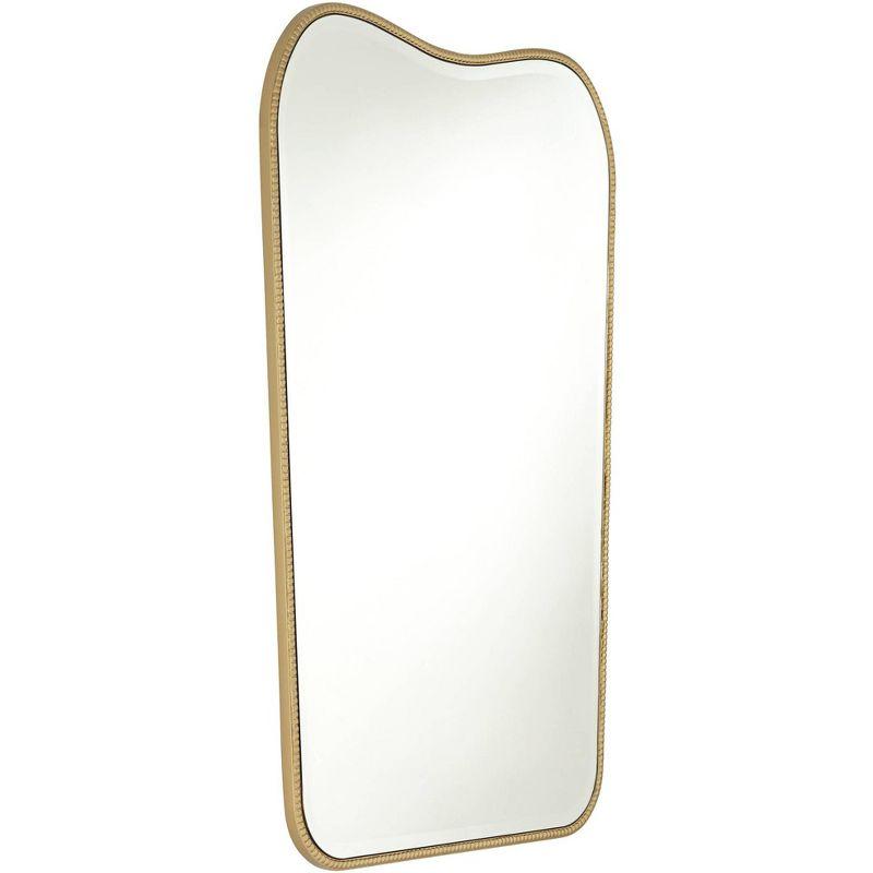 Noble Park Dipping Top Rectangular Vanity Wall Mirror Modern Beveled Matte Gold Frame 27" Wide for Bathroom Bedroom Living Room Home House Office