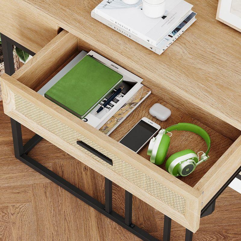 Garvee Rattan Console Table, Sofa Tables Narrow Entryway Table with Drawer and Storage for Living Room, Foyer, Bedroom