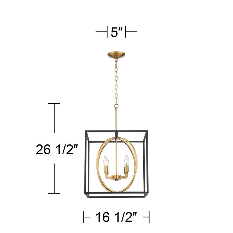 Modern Black and Warm Brass Cage Pendant Light 19"x20"