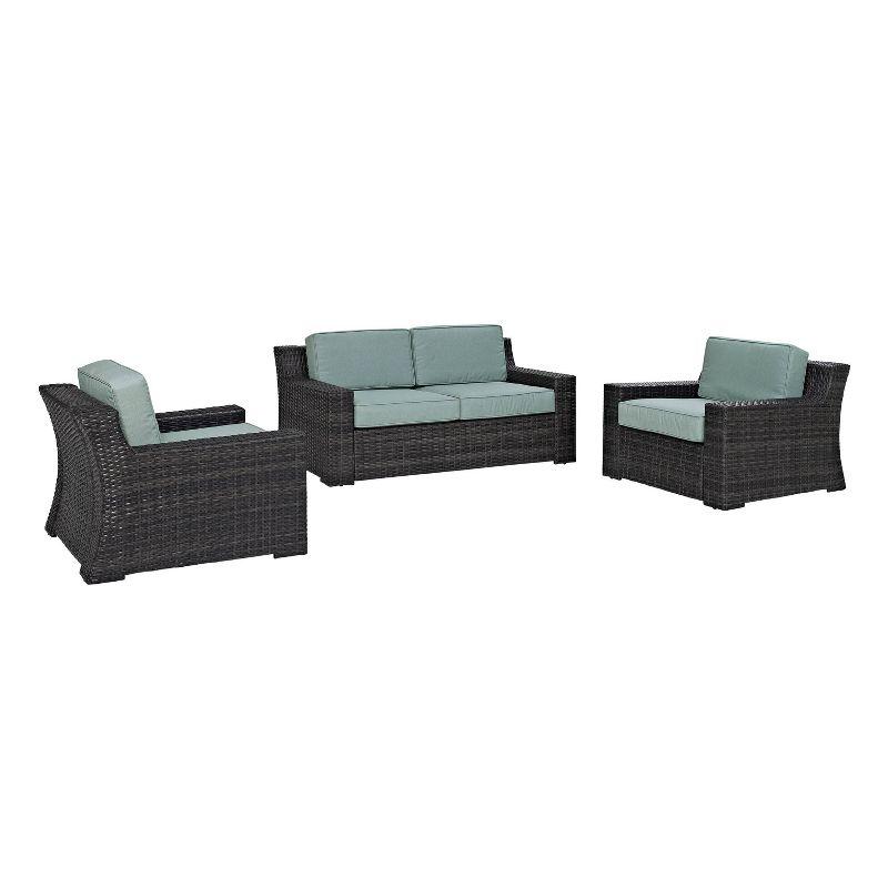 Beaufort 3pc Outdoor Wicker Seating Set with Loveseat & 2 Arm Chairs - Mist - Crosley: Weather-Resistant Patio Ensemble