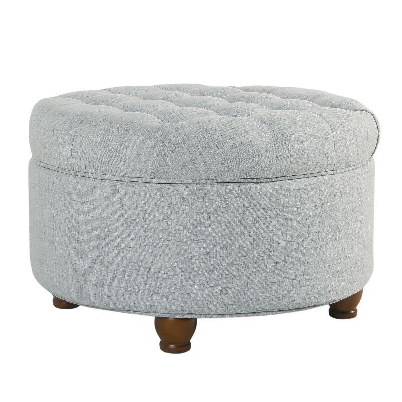 Large Light Blue Tufted Round Storage Ottoman