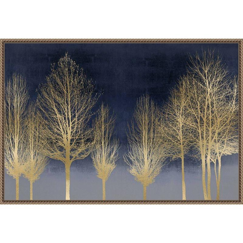 Gold Forest on Blue Beaded Framed Canvas Wall Art