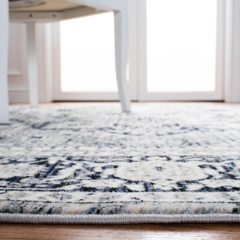 Navy and Ivory Square Oriental Synthetic Area Rug