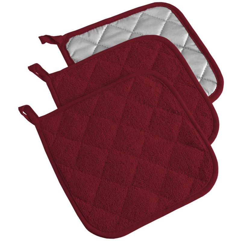 Design Imports  Terry Solid Potholder Set 3 Piece Wine 7X7"