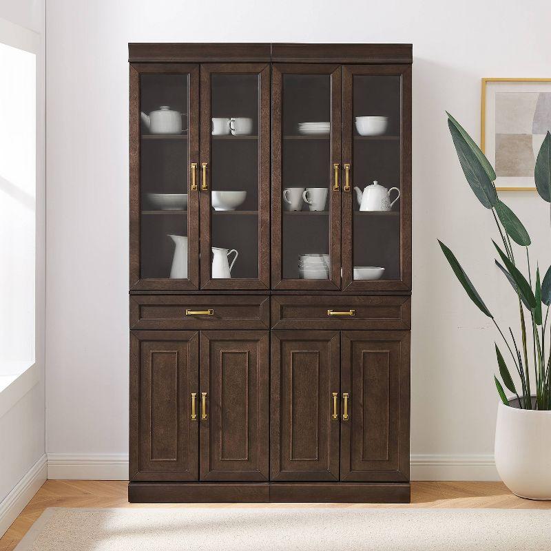 Crosley 78" Stanton 2pc Glass Door Kitchen Storage Pantry Cabinet Set Coffee: Traditional Style, MDF Wood Veneer, 10 Shelves