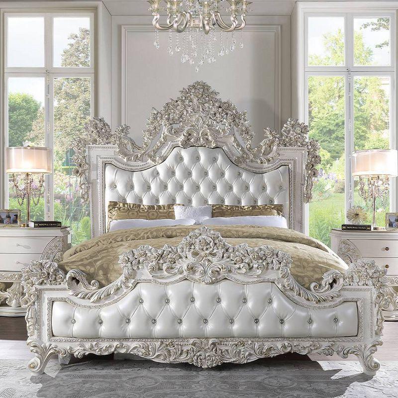 Adara King White Faux Leather Upholstered Bed with Tufted Headboard