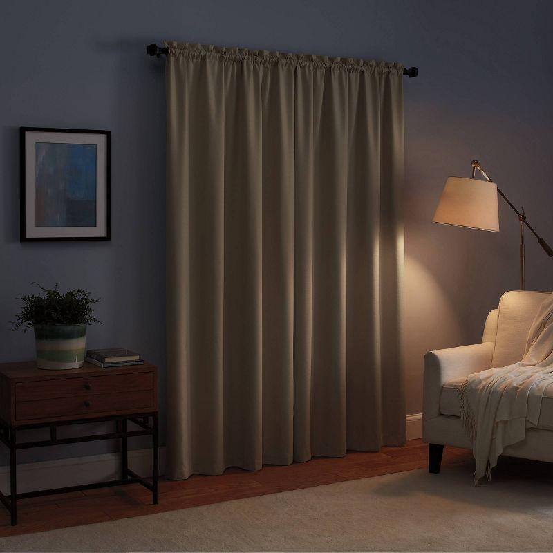 Blackout Black Polyester Rod Pocket Window Curtain Panel