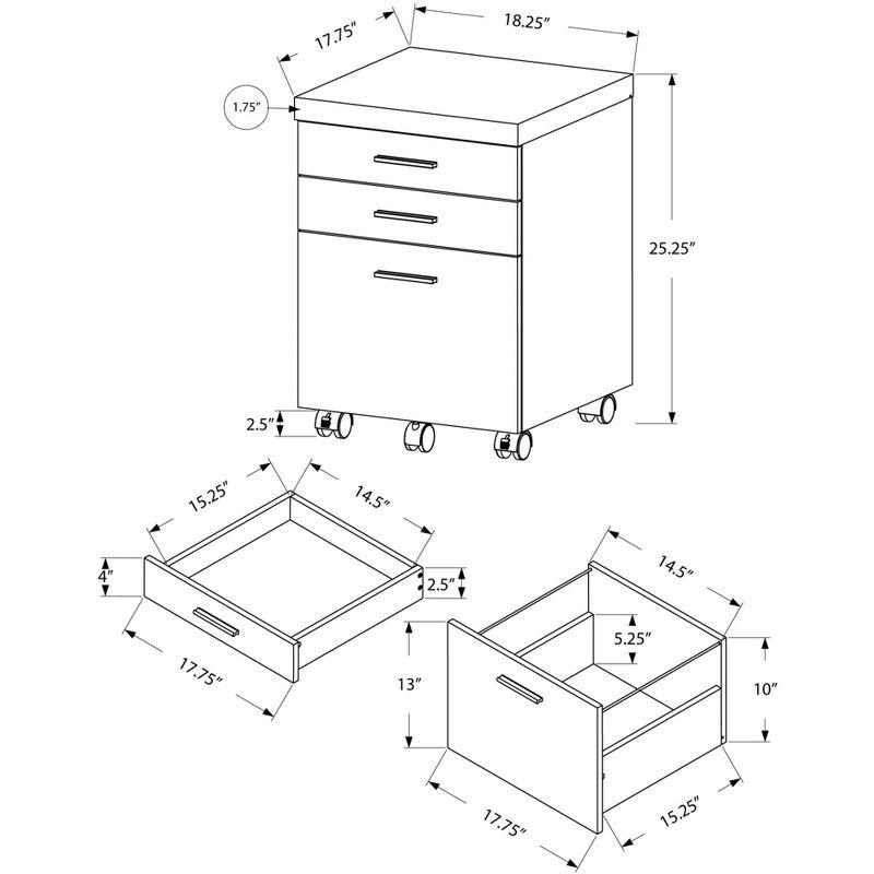 Monarch Specialties 3 Drawer File Cabinet, Filing Cabinet, Brown