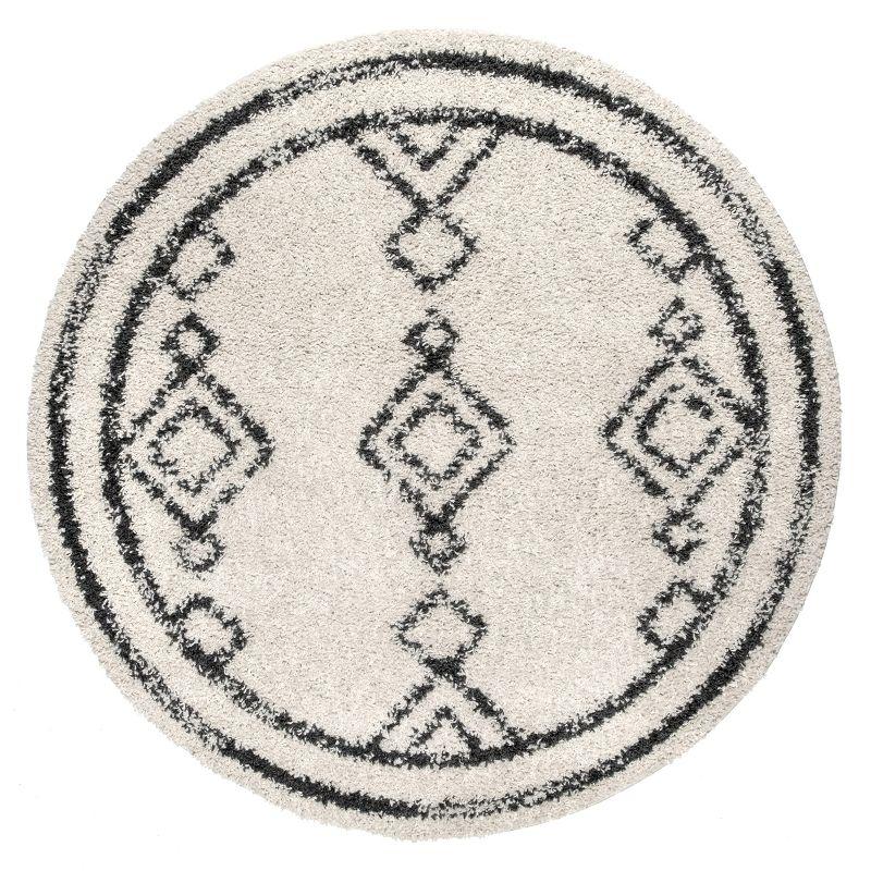 Nuloom Mackie Geometric 4 Round Accent Shag Indoor Area Rug for Living Room Bedroom Dining Room Nursery Entryway, Off White/Charcoal