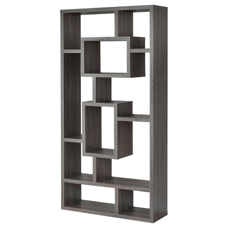 Weathered Gray 10-Shelf Geometric Bookcase