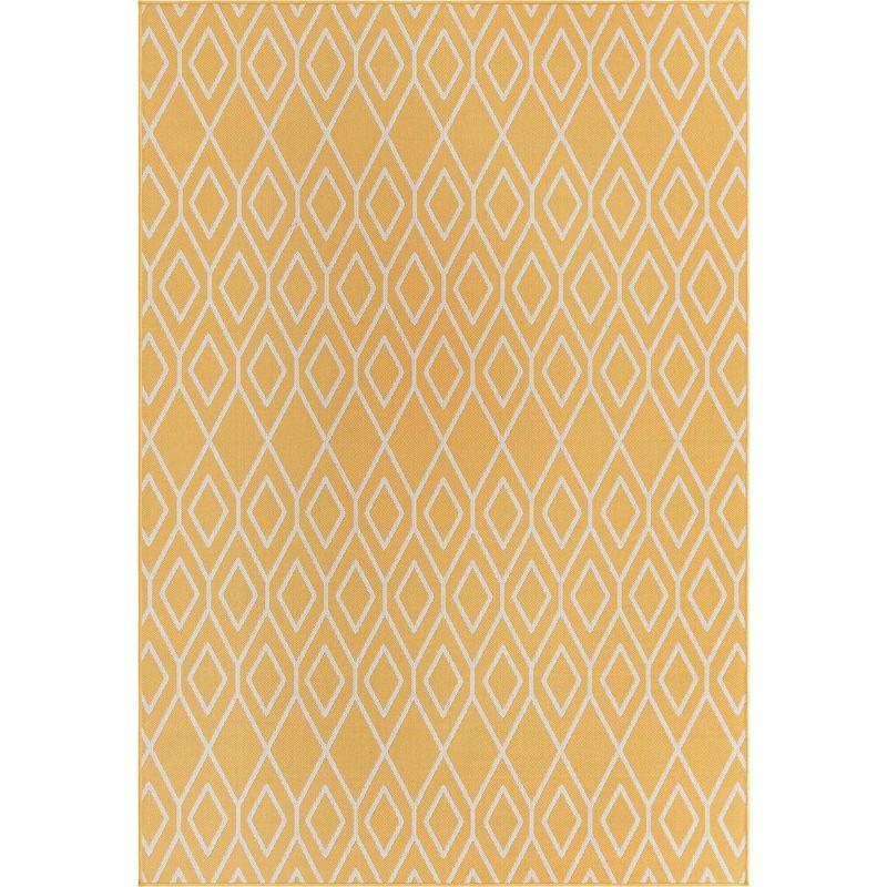 Yellow Ivory Geometric Flat Woven Outdoor Area Rug