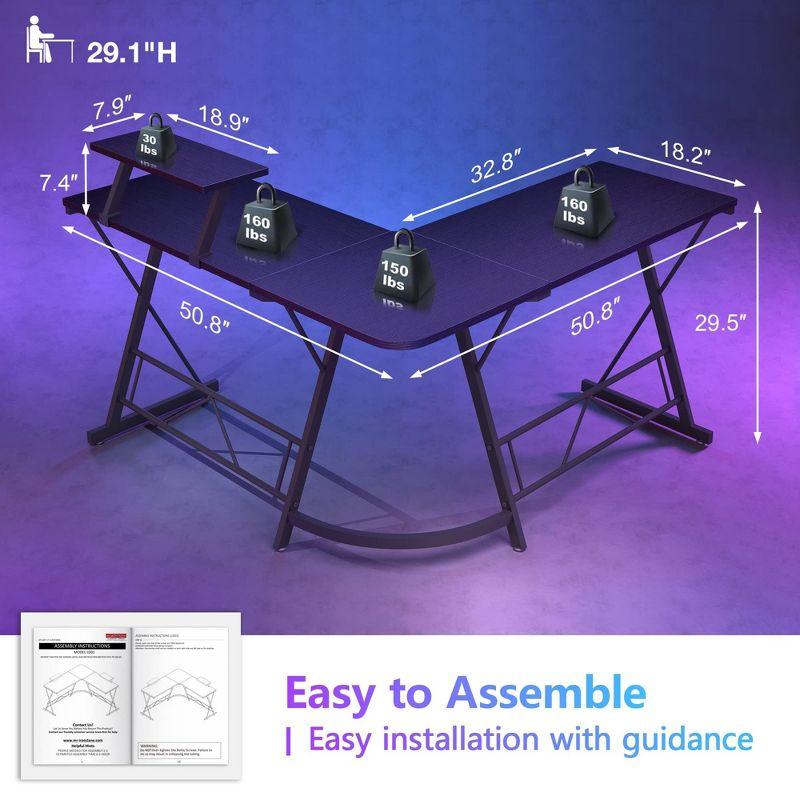 Mr Ironstone L Shaped Gaming Desk Corner Computer Desk, Home Office Desks Writing Workstation with Large Monitor Stand (51 Inch)