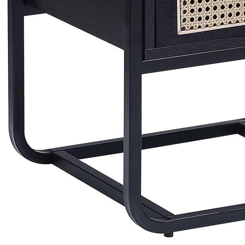 Black Metal and Wood Accent Table with Rattan Drawer