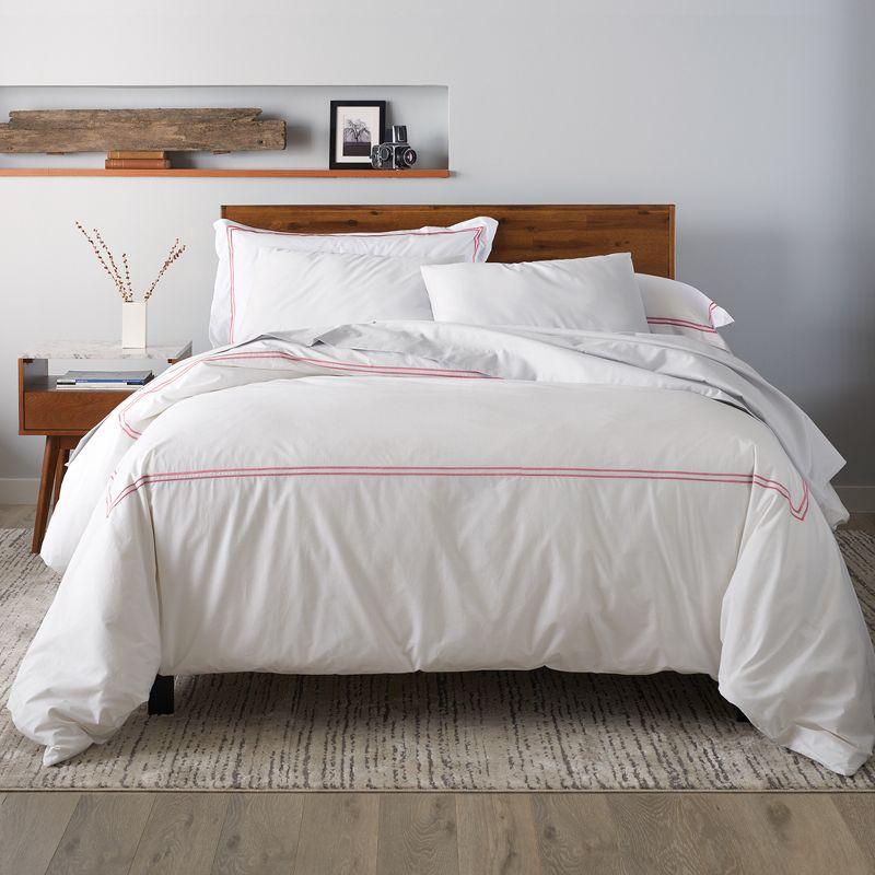 Ella Jayne 100% Cotton Percale 3 Piece Duvet Set, Full/Queen, White with Pink Satin Stitching