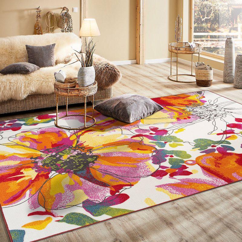 World Rug Gallery Modern Bright Flowers Non-Slip Area Rug